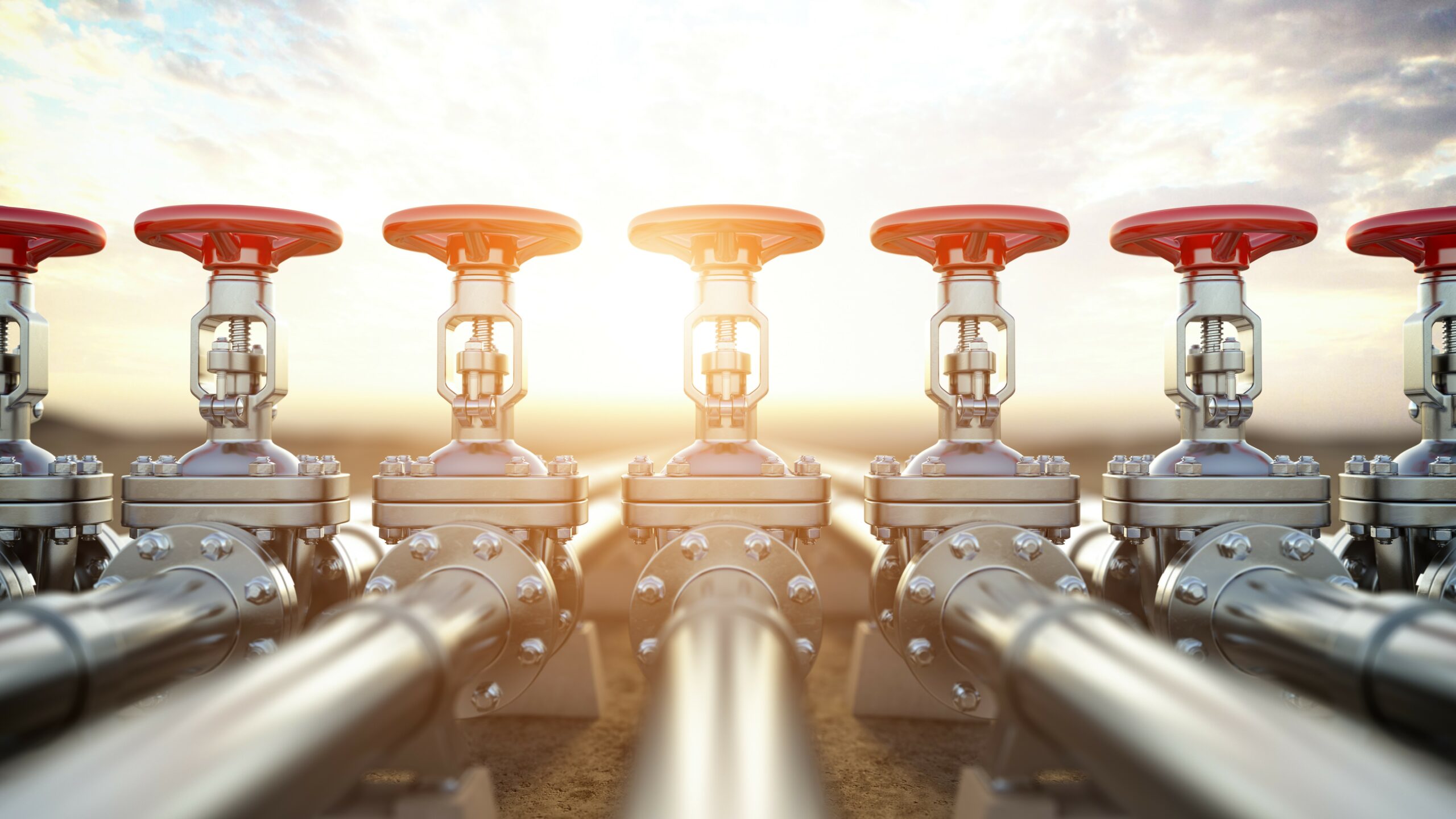 a row of valves at sunset
